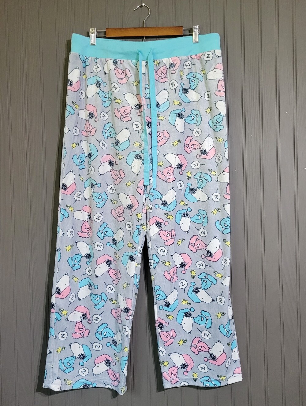 Peanuts Snoopy Fleece Lounge Pants Pajamas Snoopy Print Gray/Teal Women's 1X